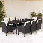 vidaXL Set mobilier de grădină cu perne, 9 piese, negru, poliratan vidaXL Set mobilier de grădină cu perne, 9 piese, negru, poliratan