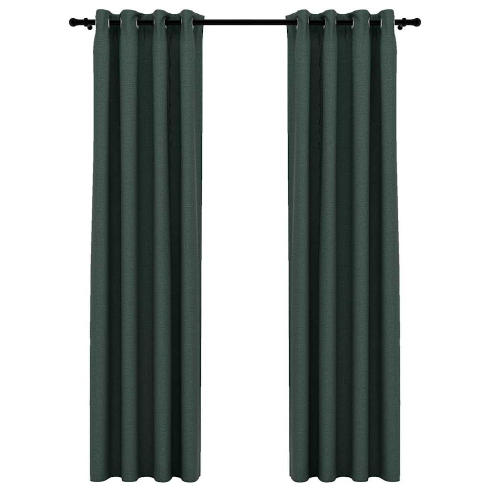 vidaXL Perdele opace aspect pânză cu ocheți 2 buc verde 140x225 cm