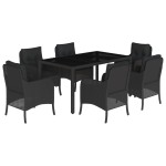 vidaXL Set mobilier de grădină cu perne, 7 piese, negru, poliratan vidaXL Set mobilier de grădină cu perne, 7 piese, negru, poliratan