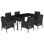 vidaXL Set mobilier de grădină cu perne, 7 piese, negru, poliratan vidaXL Set mobilier de grădină cu perne, 7 piese, negru, poliratan