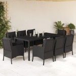 vidaXL Set mobilier de grădină cu perne, 9 piese, negru, poliratan vidaXL Set mobilier de grădină cu perne, 9 piese, negru, poliratan
