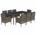 vidaXL Set mobilier grădină cu perne, 9 piese, gri, poliratan