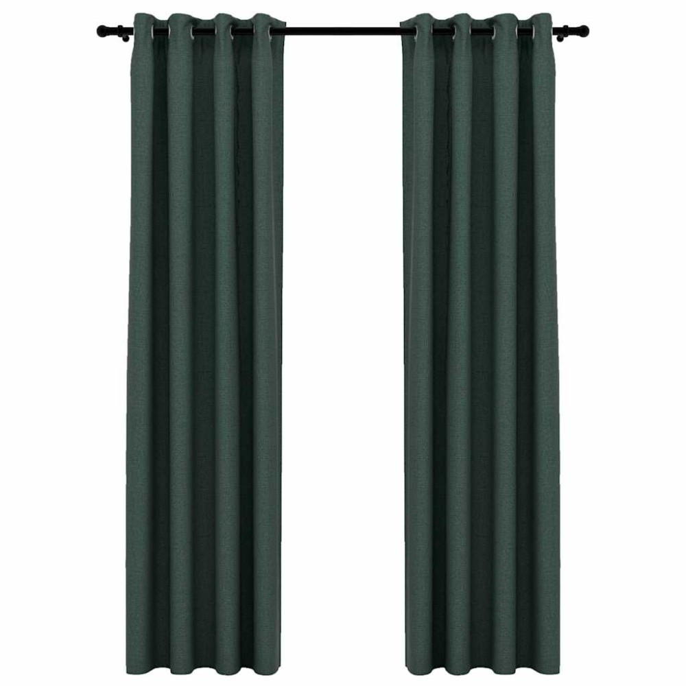 vidaXL Draperii opace, aspect in, cu ocheți, 2 buc., verde, 140x245 cm
