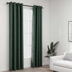 vidaXL Draperii opace, aspect in, cu ocheți, 2 buc., verde, 140x245 cm vidaXL Draperii opace, aspect in, cu ocheți, 2 buc., verde, 140x245 cm
