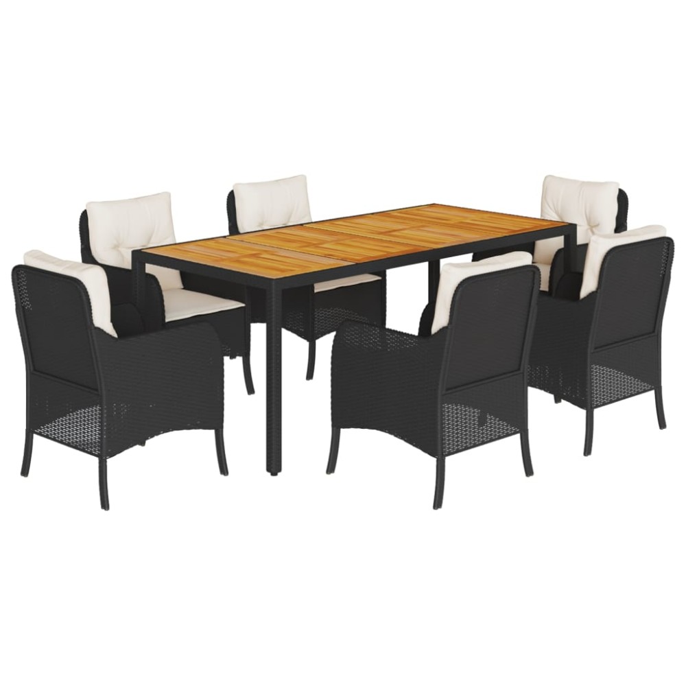vidaXL Set mobilier de grădină cu perne, 7 piese, negru, poliratan
