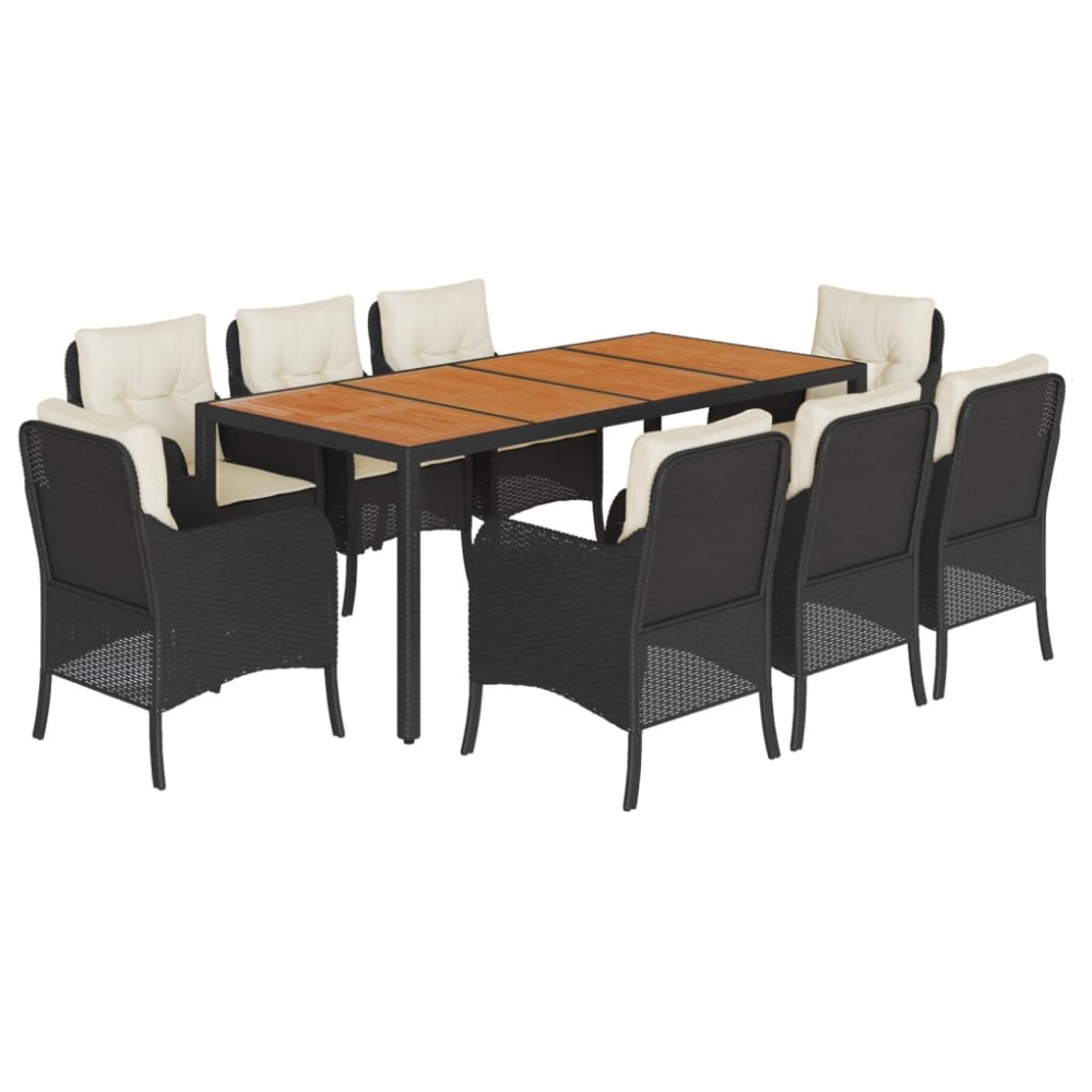 vidaXL Set mobilier de grădină cu perne, 9 piese, negru, poliratan