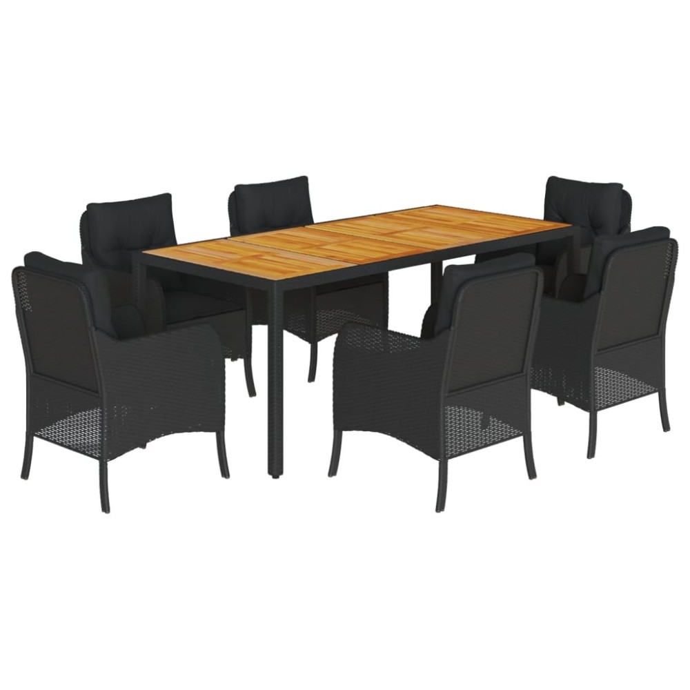vidaXL Set mobilier de grădină cu perne, 7 piese, negru, poliratan
