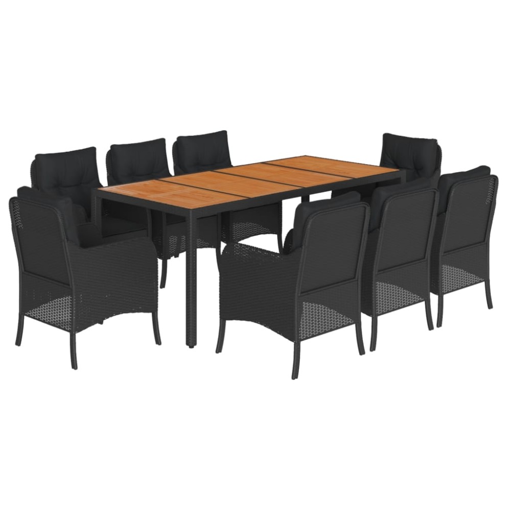 vidaXL Set mobilier de grădină cu perne, 9 piese, negru, poliratan