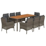 vidaXL Set mobilier grădină cu perne, 9 piese, gri, poliratan