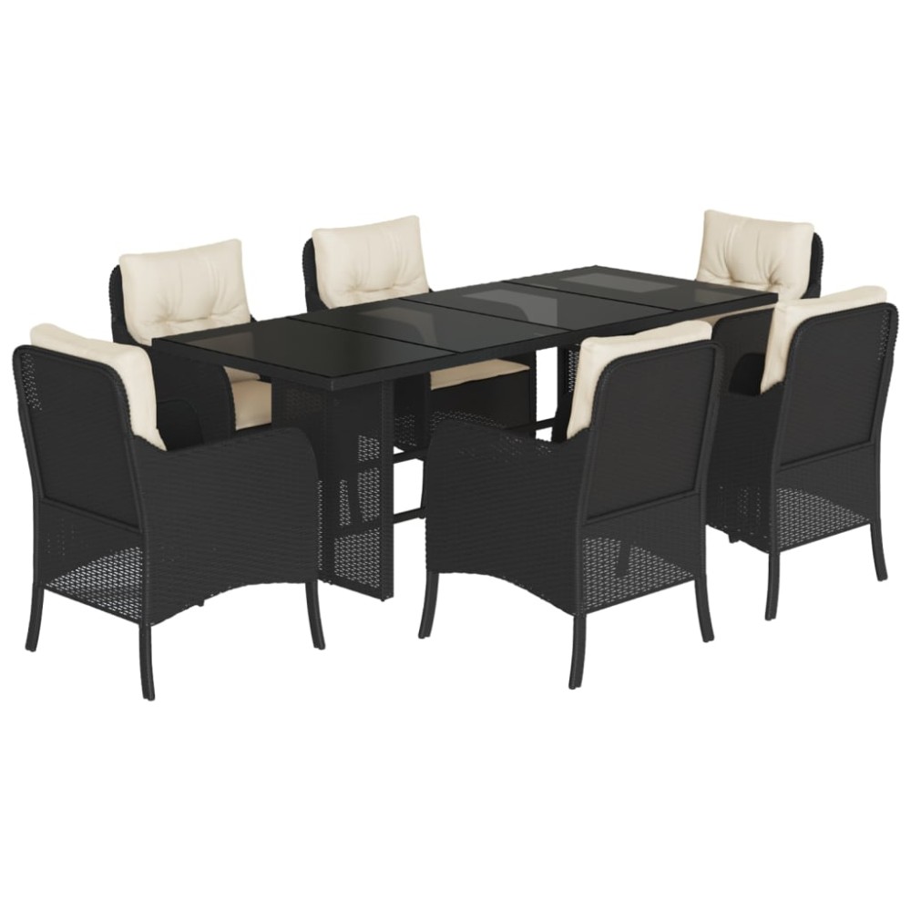 vidaXL Set mobilier de grădină cu perne, 7 piese, negru, poliratan