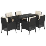 vidaXL Set mobilier de grădină cu perne, 7 piese, negru, poliratan vidaXL Set mobilier de grădină cu perne, 7 piese, negru, poliratan