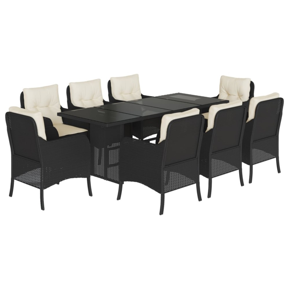 vidaXL Set mobilier de grădină cu perne, 9 piese, negru, poliratan