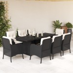 vidaXL Set mobilier de grădină cu perne, 9 piese, negru, poliratan vidaXL Set mobilier de grădină cu perne, 9 piese, negru, poliratan