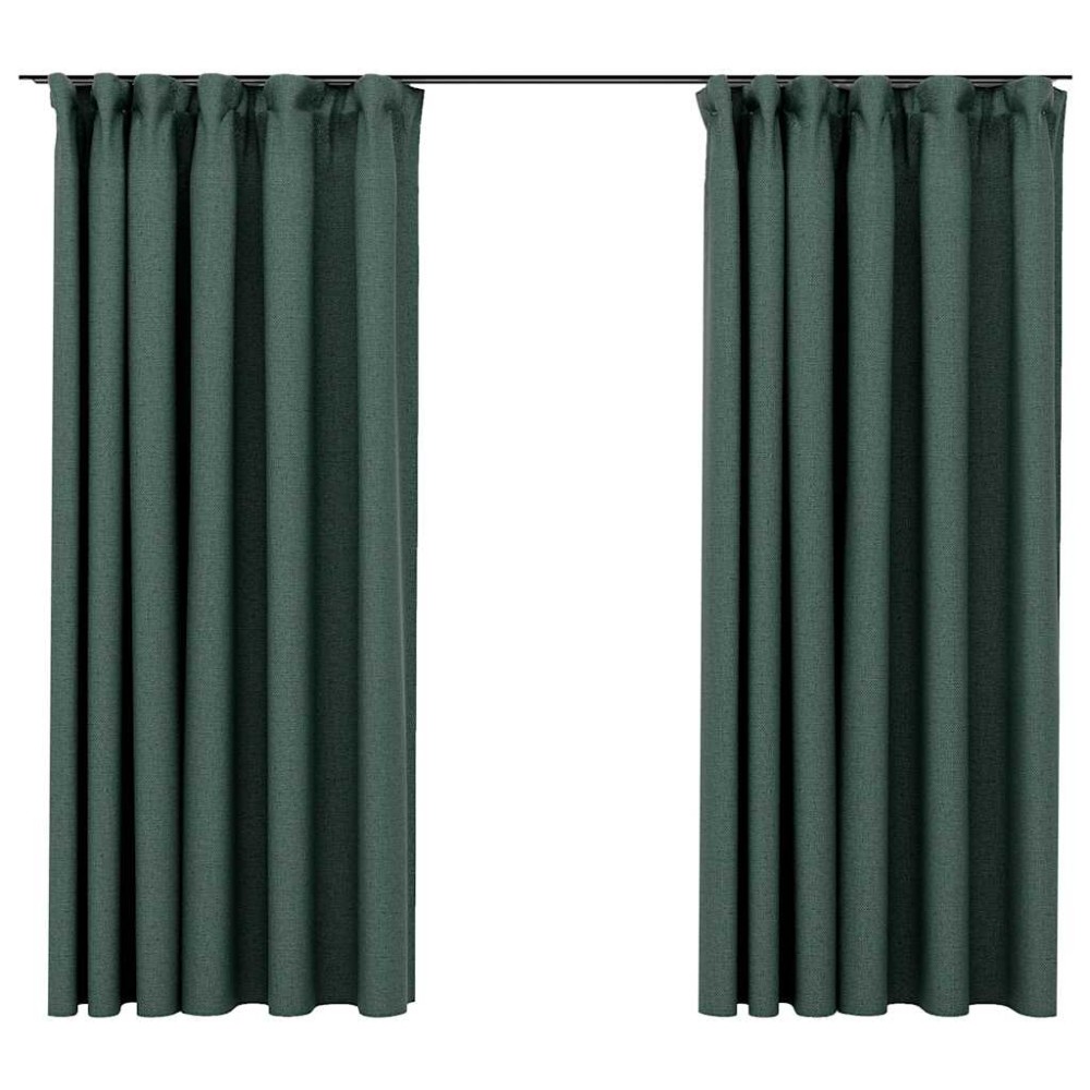 vidaXL Draperii opace aspect in, cu cârlige, 2 buc., verde, 140x175 cm