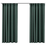 vidaXL Draperii opace aspect in, cu cârlige, 2 buc., verde, 140x175 cm vidaXL Draperii opace aspect in, cu cârlige, 2 buc., verde, 140x175 cm