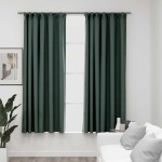 vidaXL Draperii opace aspect in, cu cârlige, 2 buc., verde, 140x175 cm vidaXL Draperii opace aspect in, cu cârlige, 2 buc., verde, 140x175 cm