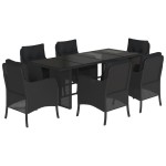 vidaXL Set mobilier de grădină cu perne, 7 piese, negru, poliratan vidaXL Set mobilier de grădină cu perne, 7 piese, negru, poliratan