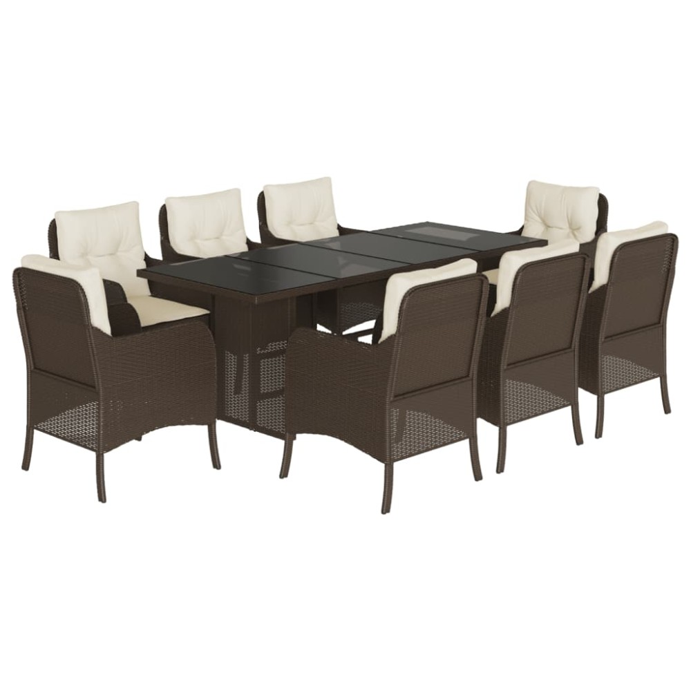 vidaXL Set mobilier de grădină cu perne, 9 piese, maro, poliratan