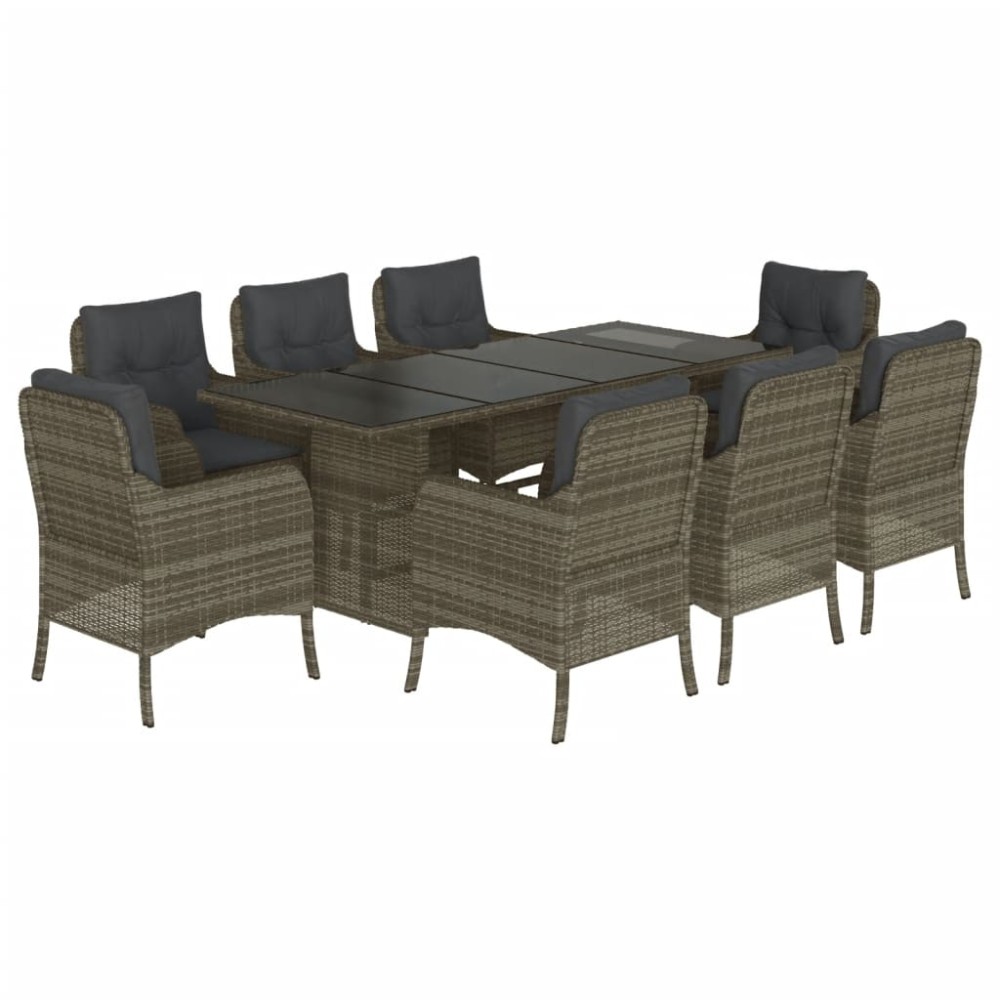 vidaXL Set mobilier grădină cu perne, 9 piese, gri, poliratan