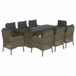 vidaXL Set mobilier grădină cu perne, 9 piese, gri, poliratan vidaXL Set mobilier grădină cu perne, 9 piese, gri, poliratan
