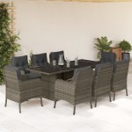 vidaXL Set mobilier grădină cu perne, 9 piese, gri, poliratan vidaXL Set mobilier grădină cu perne, 9 piese, gri, poliratan