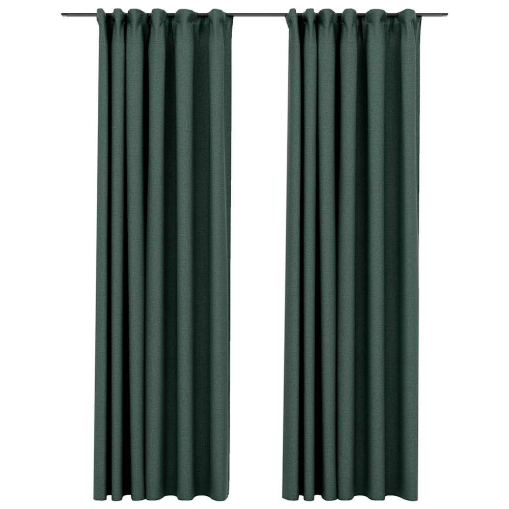 vidaXL Draperii opace aspect in, cu cârlige, 2 buc. verde, 140x245 cm
