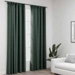 vidaXL Draperii opace aspect in, cu cârlige, 2 buc. verde, 140x245 cm vidaXL Draperii opace aspect in, cu cârlige, 2 buc. verde, 140x245 cm