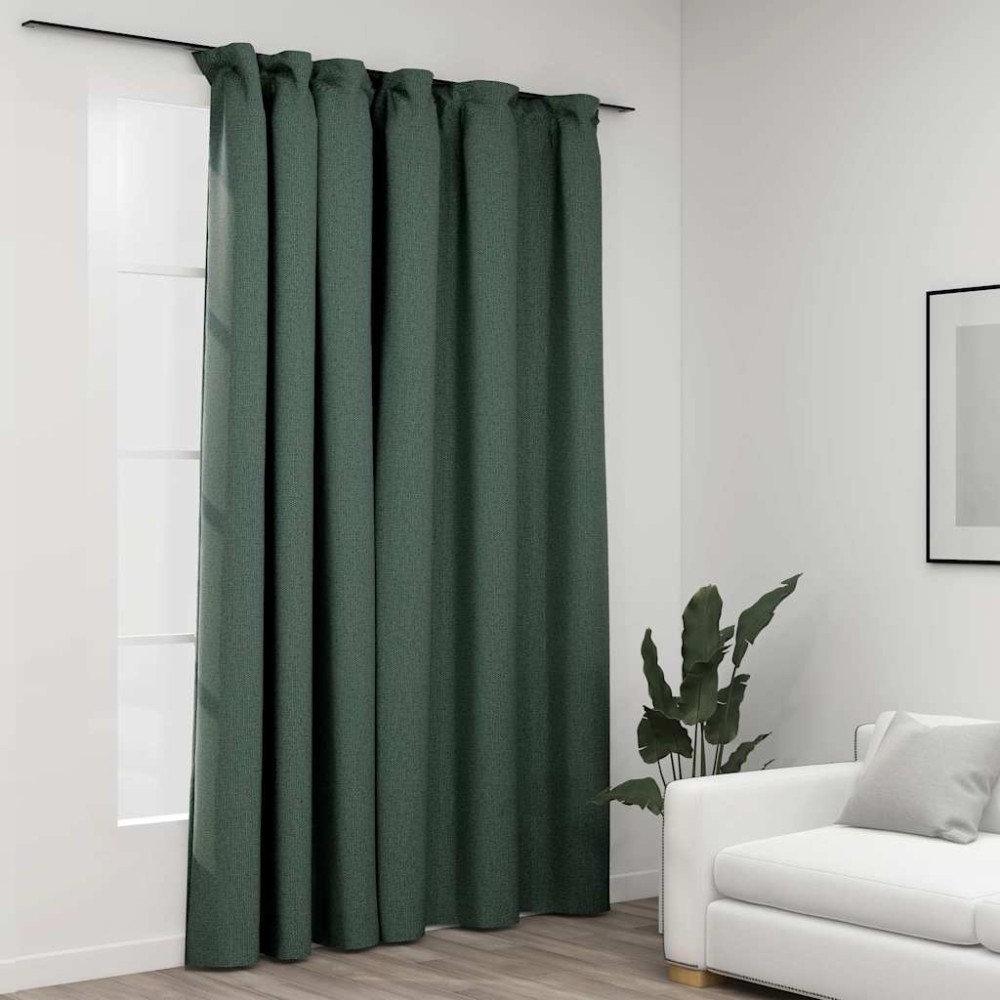 vidaXL Draperie opacă, aspect de in, verde, 290 x 245 cm, cu cârlige