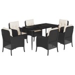 vidaXL Set mobilier de grădină cu perne, 7 piese, negru, poliratan vidaXL Set mobilier de grădină cu perne, 7 piese, negru, poliratan