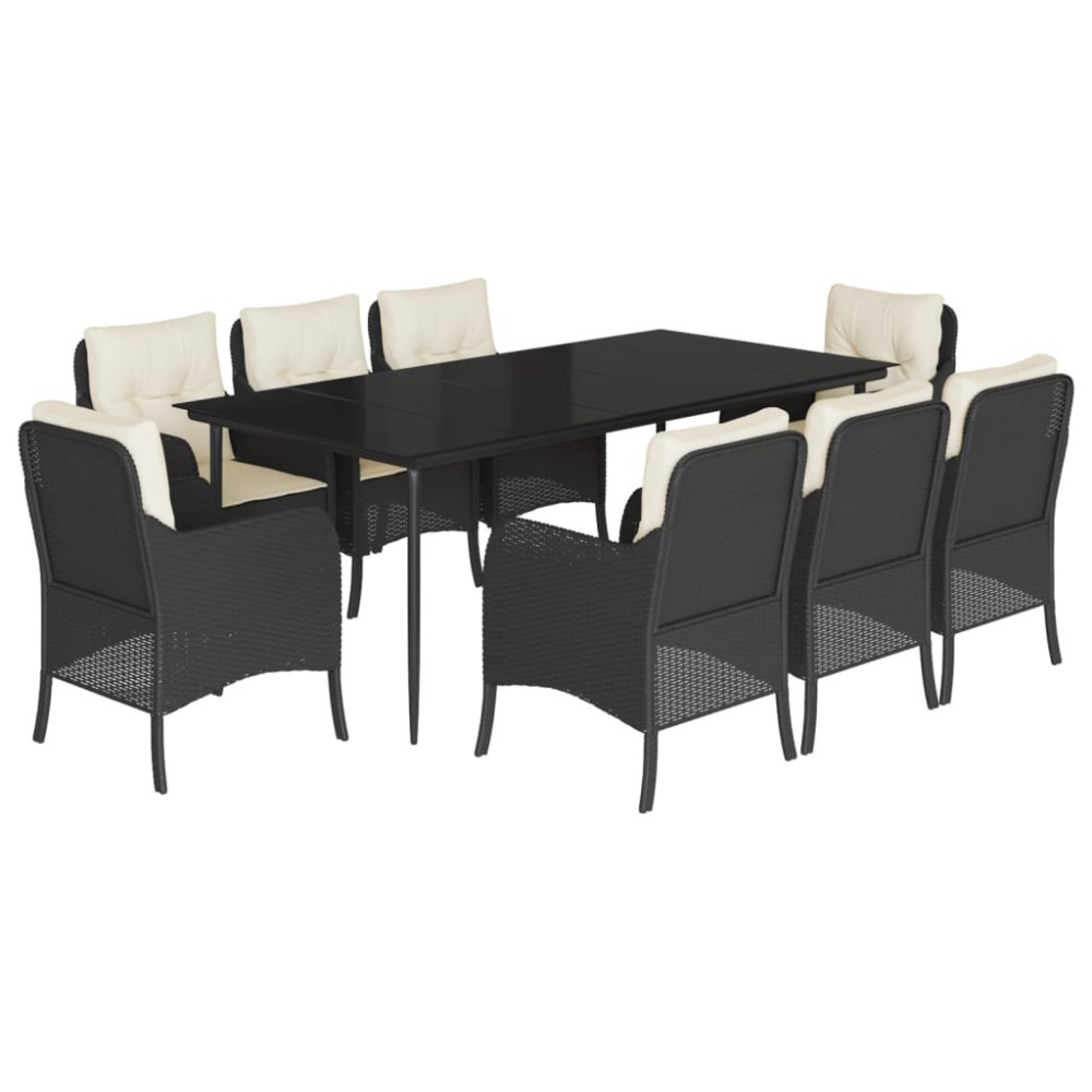 vidaXL Set mobilier de grădină cu perne, 9 piese, negru, poliratan