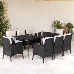 vidaXL Set mobilier de grădină cu perne, 9 piese, negru, poliratan