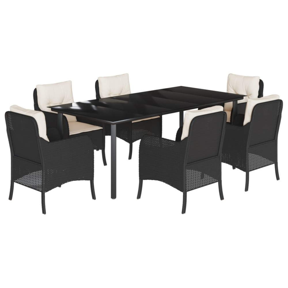vidaXL Set mobilier de grădină cu perne, 7 piese, negru, poliratan