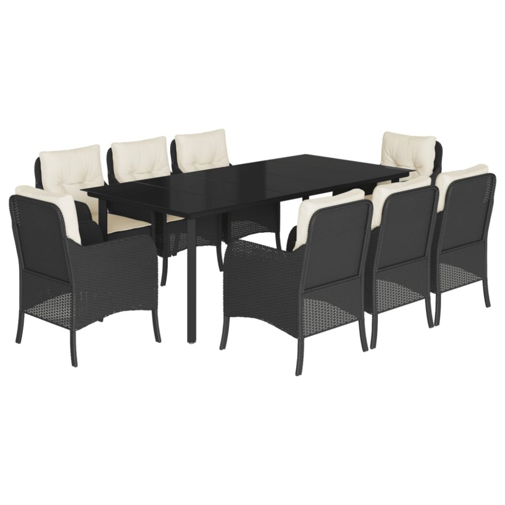 vidaXL Set mobilier de grădină cu perne, 9 piese, negru, poliratan