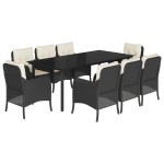 vidaXL Set mobilier de grădină cu perne, 9 piese, negru, poliratan