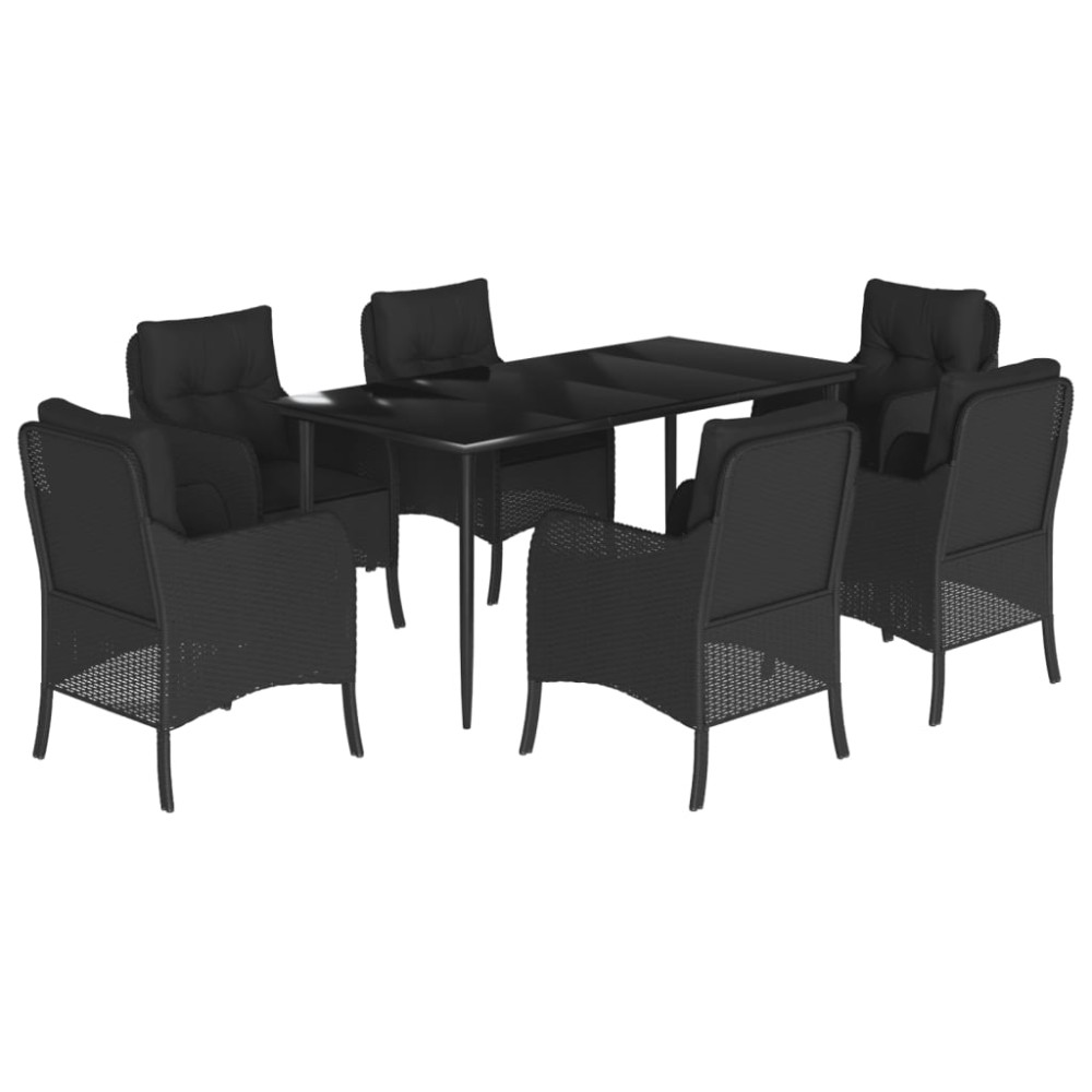 vidaXL Set mobilier de grădină cu perne, 7 piese, negru, poliratan