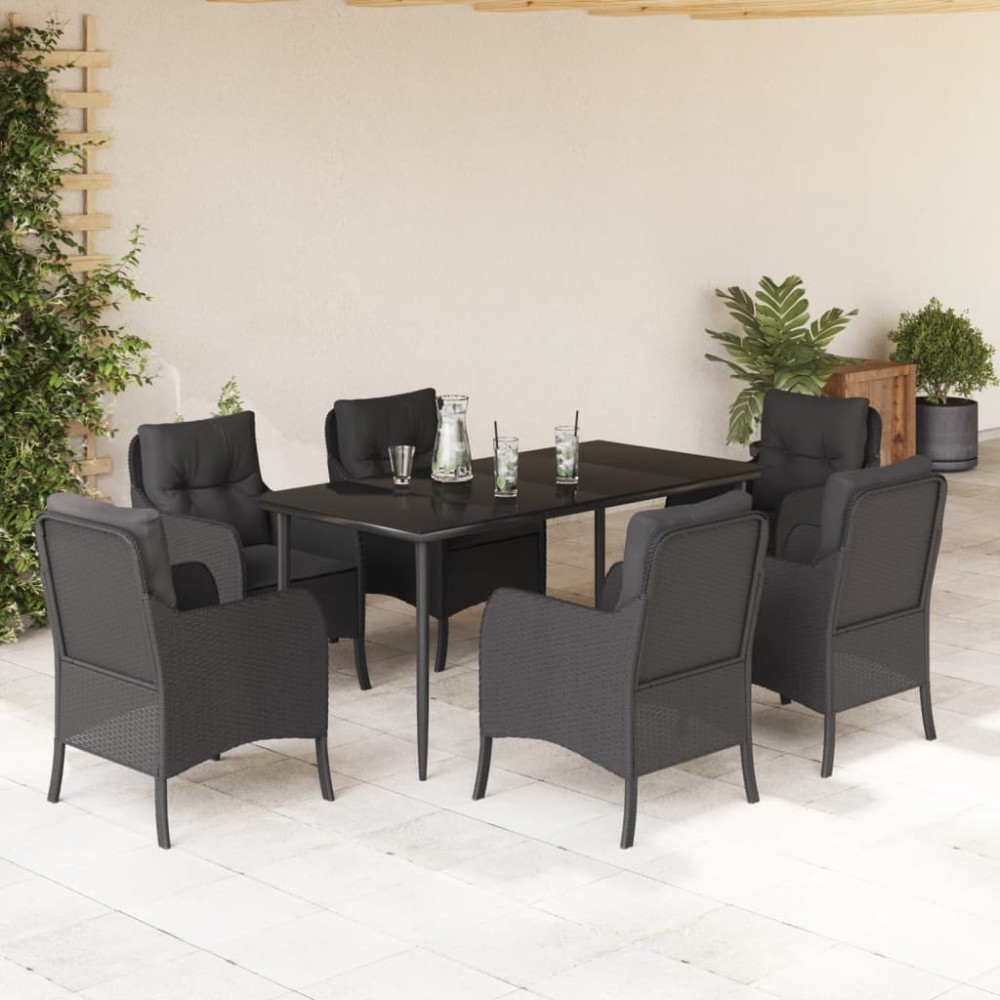 vidaXL Set mobilier de grădină cu perne, 7 piese, negru, poliratan