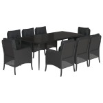 vidaXL Set mobilier de grădină cu perne, 9 piese, negru, poliratan