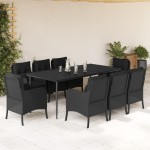 vidaXL Set mobilier de grădină cu perne, 9 piese, negru, poliratan