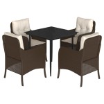 vidaXL Set mobilier de grădină, 5 piese, cu perne, maro, poliratan vidaXL Set mobilier de grădină, 5 piese, cu perne, maro, poliratan