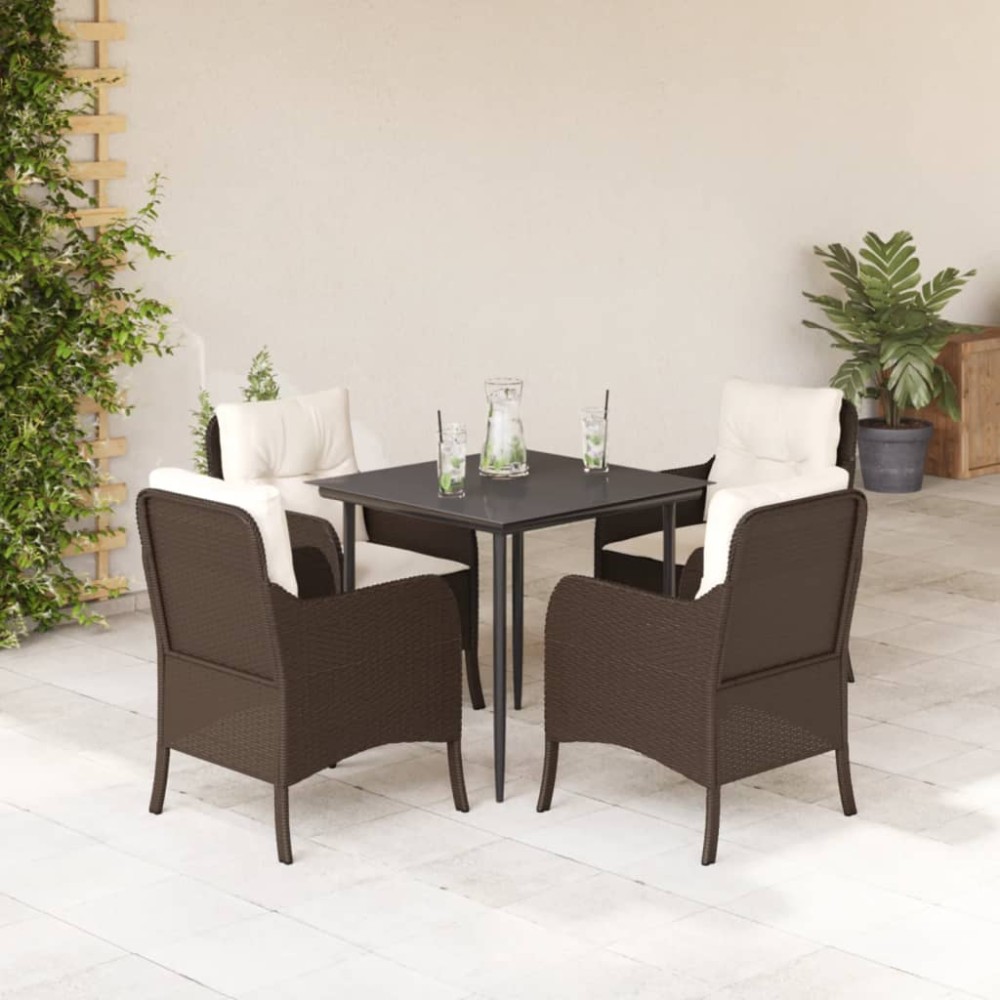 vidaXL Set mobilier de grădină, 5 piese, cu perne, maro, poliratan