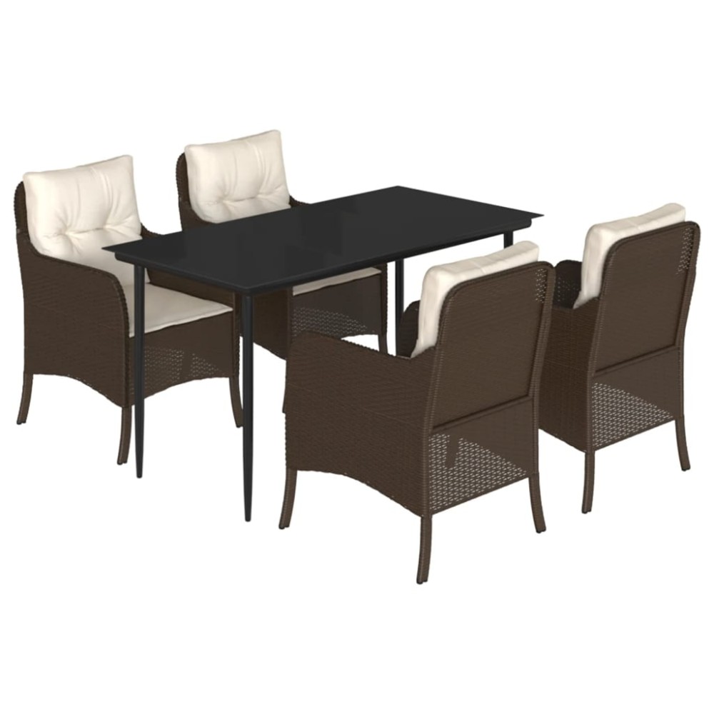 vidaXL Set mobilier de grădină, 5 piese, cu perne, maro, poliratan