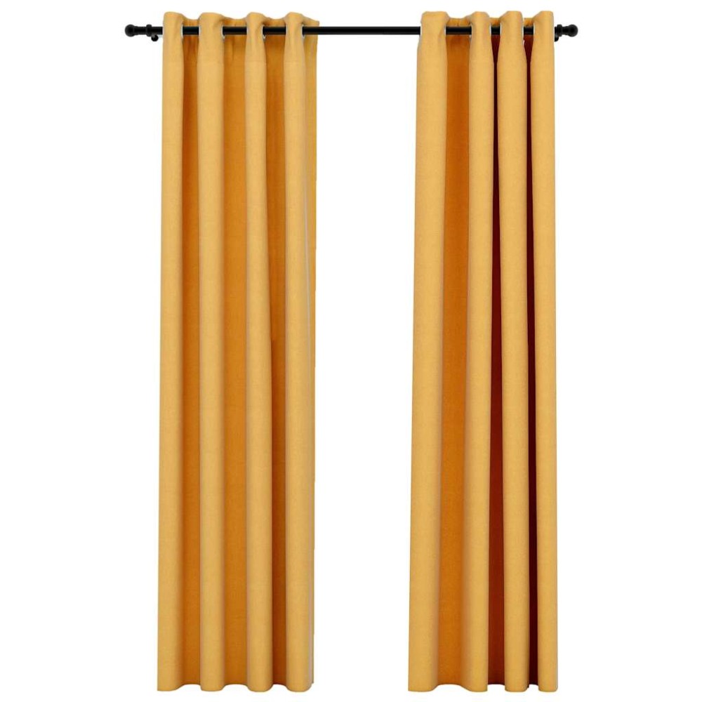 vidaXL Perdele opace, aspect pânză, ocheți, 2 buc., galben, 140x245 cm