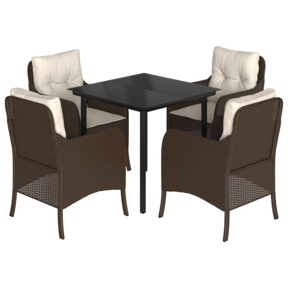 vidaXL Set mobilier de grădină, 5 piese, cu perne, maro, poliratan