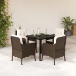 vidaXL Set mobilier de grădină, 5 piese, cu perne, maro, poliratan vidaXL Set mobilier de grădină, 5 piese, cu perne, maro, poliratan