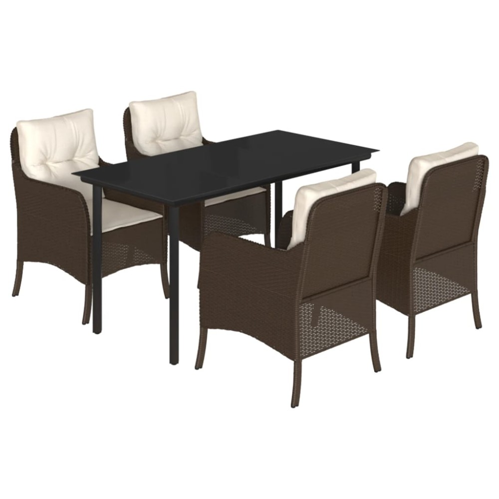 vidaXL Set mobilier de grădină, 5 piese, cu perne, maro, poliratan