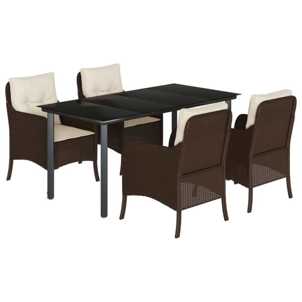 vidaXL Set mobilier de grădină, 5 piese, cu perne, maro, poliratan
