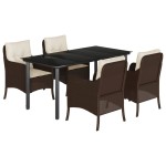 vidaXL Set mobilier de grădină, 5 piese, cu perne, maro, poliratan vidaXL Set mobilier de grădină, 5 piese, cu perne, maro, poliratan