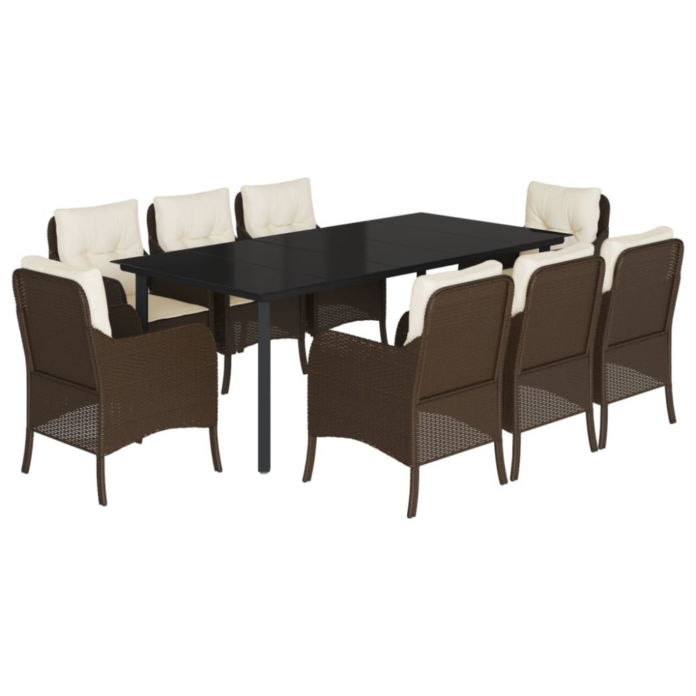 vidaXL Set mobilier de grădină cu perne, 9 piese, maro, poliratan
