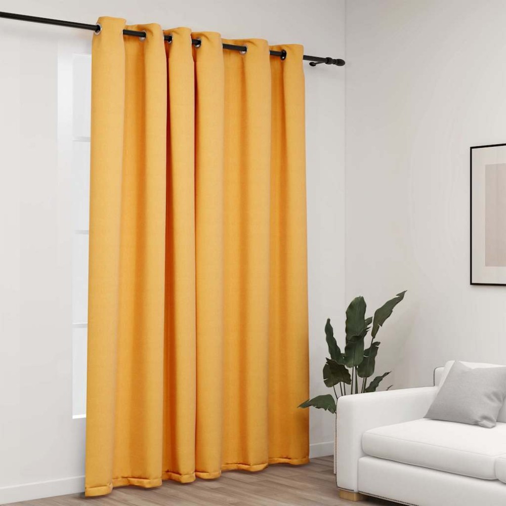 vidaXL Perdea opacă, aspect pânză, cu ocheți, galben, 290x245 cm