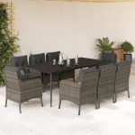 vidaXL Set mobilier grădină cu perne, 9 piese, gri, poliratan vidaXL Set mobilier grădină cu perne, 9 piese, gri, poliratan